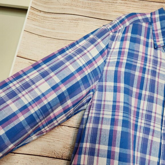 Vineyard Vines Mens M Blue White Plaid Classic Fit Whale Shirt Button Down Linen - Picture 4 of 15